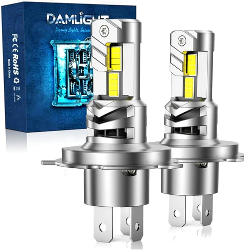 Damlight H4 Light Bulb, 1:1 Size Super Bright 24000 Lumens, H4 Bulbs with Turbofan, 9003 Fog Lights 6500K, Quick Installation in 3 minutes, IP68 Waterproof, Pack of 2