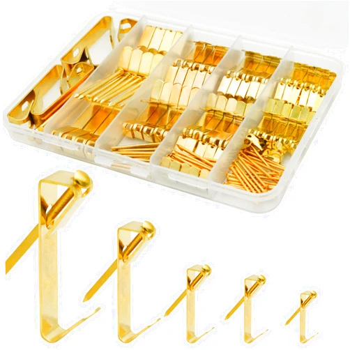 Taezn 136Pcs Picture Hangers, 5 Sizes Picture Hanging Kits Including 10/20/30/50/100lb Picture Hanging Hooks, Sorted Picture Hooks with Nails for Drywall Wooden Wall in a Very Handy Storage Case