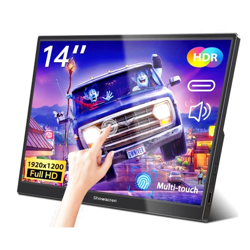 Showscren PortableTouchscreen Monitor 14 Inch HDR 1920x1200 400cd/m² USB C/HDMI IPS Touch Monitor with Dual Speakers, External Monitor for Laptop/PC/Xbox/PS4/5 Switch, VESA, Computer Monitors
