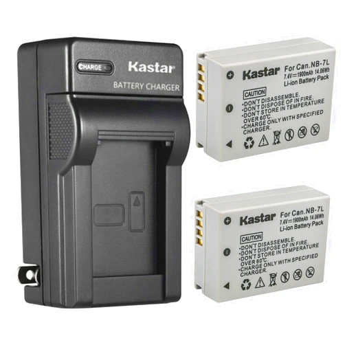 Kastar 2-Pack Battery & AC Wall Charger Replacement for Canon NB-7L, NB-7LH, CB-2LZ, CB-2LZE, PowerShot G10, G11, G12, SX30 IS Cameras