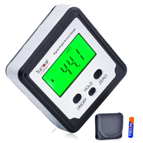 TickTockTools Digital Angle Finder by TickTockTools - Magnetic Mini Level and Bevel Gauge - Woodworking with Table or Miter Saw - Inclinometer - Precise Measurement Tool with LCD and Backlight - 180 Degree Rotation