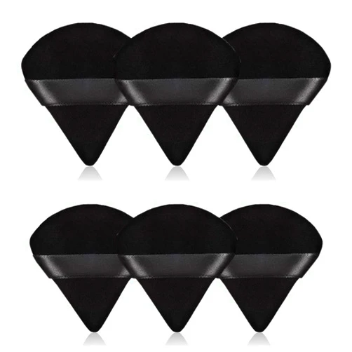 TULOBI 6Pcs Triangle Powder Puff,Soft Velour Face Makeup Sponge Powder Puffs,Loose Powder Cosmetic Foundation Mineral Powder Wet Dry-Black