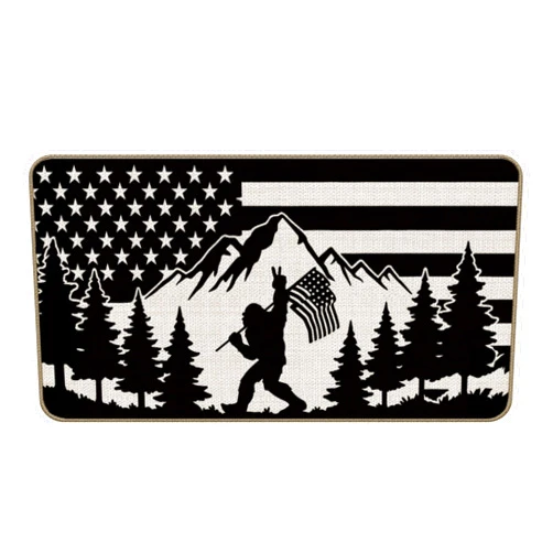 DOFQZ Bigfoot Sasquatch RV Door Mat, Camper Entry Rug, RV Must Haves Doormat for Inside Outside Entrance, Sasquatch American Flag Welcome Mat for Camper Door, Camping Lover Gifts, 17x30 Inch
