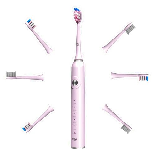JTF Sonic Electric Toothbrush - with Travel Case and 6 Brush Heads, Fast Charging toothbrushes for 60 Days Long Lasting, 5 Modes Power Toothbrush for Women, Pink