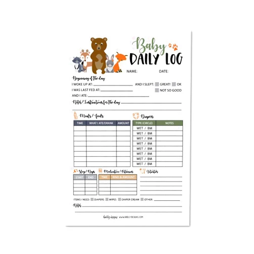 Hadley Designs Nanny Newborn Baby or Toddler Log Tracker Journal Book, Daily Schedule Feeding Food Sleep Naps Activity Diaper Change Monitor Notes, Essential Supplies for Daycare, Babysitter, Caregiver, 50 Sheet Pad