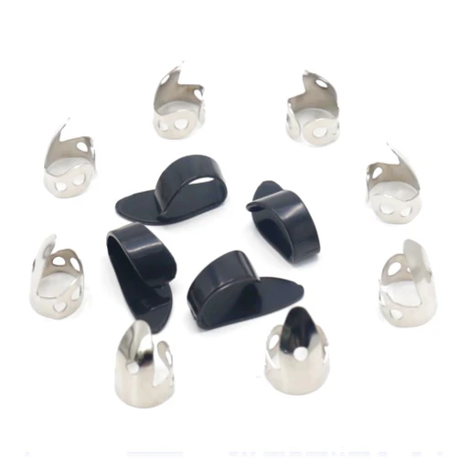 CashBeat 12Pcs Steel Finger Thumb Picks Set for Guitar, Banjos, and Other Instruments, Includes 8 Silver Stainless Finger Picks and 4 Black Thumb Picks