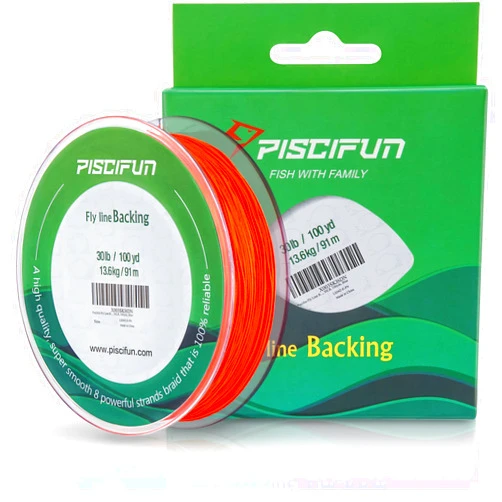 Piscifun Fly Line Backing, Braided Fly Backing Line with Orange, White, Fluorescent Yellow Color, 20lb, 30lb,100yd, 300yd