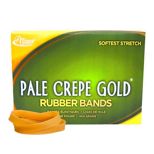 Alliance RUBBER COMPANY Alliance Rubber 20745 Pale Crepe Gold Rubber Bands Size #74, 1 lb Box Contains Approx. 320 Bands (3 1/2