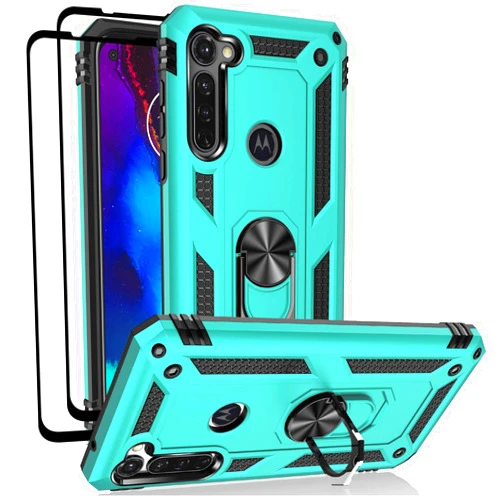Androgate Moto G Stylus (2020) Case, Moto G Pro (2020) Case, with Tempered Glass Screen Protectors, Ring Kickstand Car Mount Shockproof Cover Case for Motorola Moto G Stylus/Pro, Green