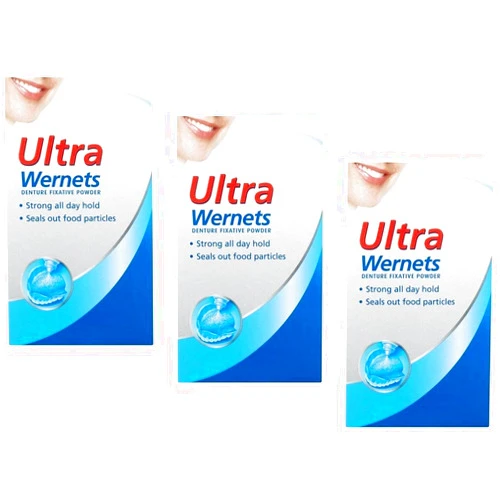 Wernets THREE PACKS of Poligrip Wernets Ultra Denture Fixative Powder by Wernets