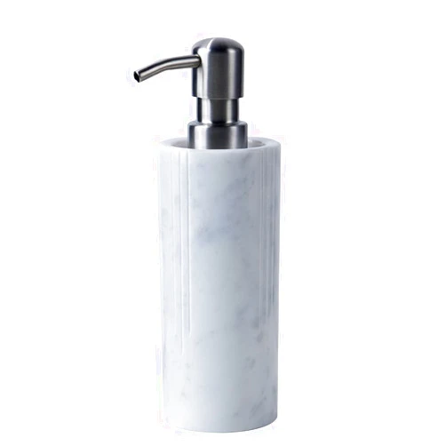 PHINILUX Luxurious White Marble Soap Pump Dispenser for Countertop, Bathroom & Kitchen, Hand or Dish Liquid Soap/Lotion 304 Steel Pump Bottle, Italy Carrara, Vanity