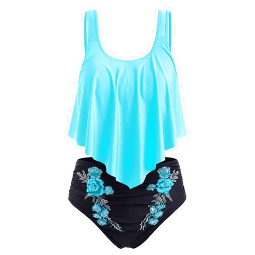 CNSTORE Women Swimsuit Sexy High Waisted Lotus Leaf Bathing Suits Two Piece Bikini Swimwear
