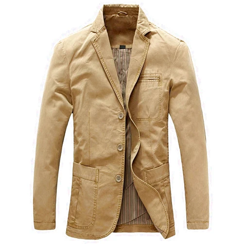 chouyatou Men's Casual Three-Button Stripe Lined Cotton Twill Suit Jacket