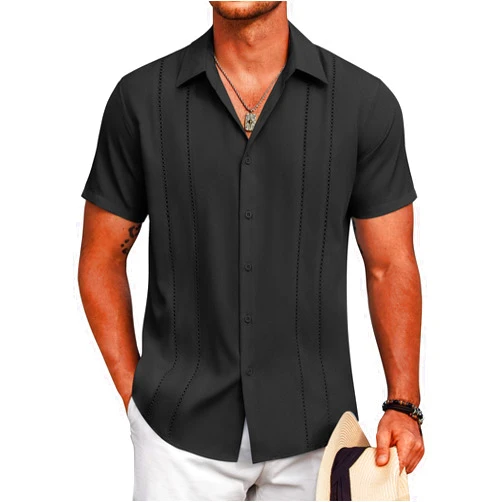 COOFANDY Mens Cuban Guayabera Shirt Short Sleeve Button Down Shirts Summer Beach Vacation Shirts