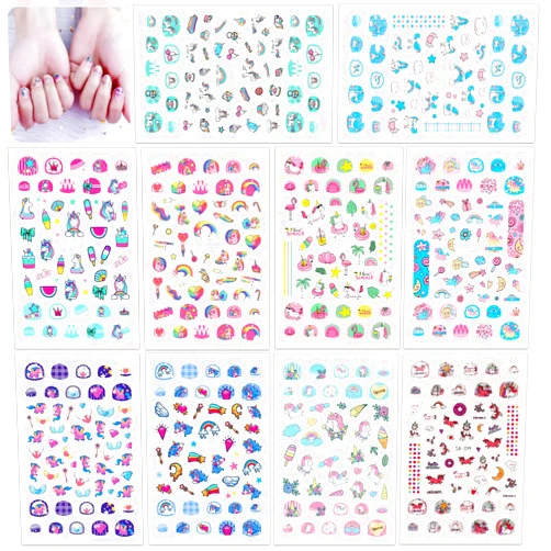 HOWAF 560+Designs Unicorn 3D Nail Art Stickers Decals, Rainbow Unicorn Nail Sticker Self-adhesive Nail Toe Manicure Tip Decorations Designs for Kid Girls Women DIY Nail Tip Makeup Decoration