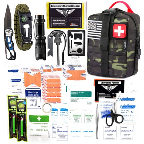 EVERLIT 250 Pieces Survival First Aid Kit IFAK EMT Molle Pouch Survival Kit Outdoor Gear Emergency Kits Trauma Bag for Camping Boat Hunting Hiking Home Car Earthquake and Adventures