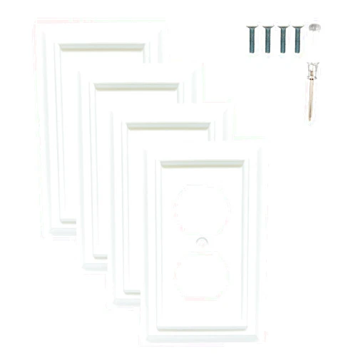 Funkiim Wall Plates, Duplex Outlet Covers, Toggle Light Switch Plates, Decorator Light Switch Cover, Bamboo Fiber Material Standard Size Wall Plates of various styles, White (1 Gang Duplex 4 Pack)