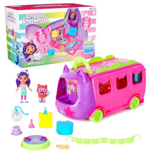 Gabby's Dollhouse Celebration Party Bus, Transforming Playset with Gabby & DJ Catnip Toy Figures & Dollhouse Accessories, Kids Toys for Ages 3 and Up