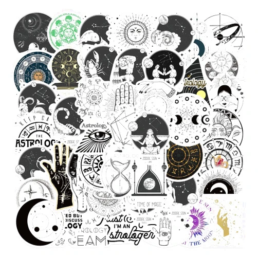 Kekivoo 50 PCS Astrology Stickers,Vintage Aesthetic Magic Stickers,Zodiac Celestial Stickers for Water Bottles, Laptops,Scrapbooks,Skateboards,Phone,Gifts for Kids,Teens,Adults