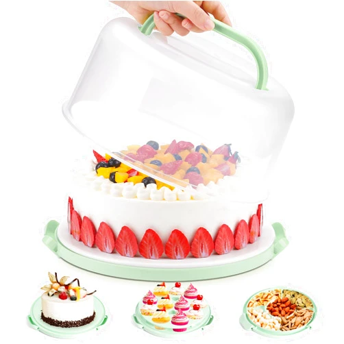 Mamajardin Cake Carrier with Lid and Handle, Cake Boxes Cupcake Containers for 10 inch Cake with 2 Handles Cupcake Holder, 3 in 1 Cake Transport Container for Cake Pie Muffin Pizza，Green Cake Stand Cupcake Boxes