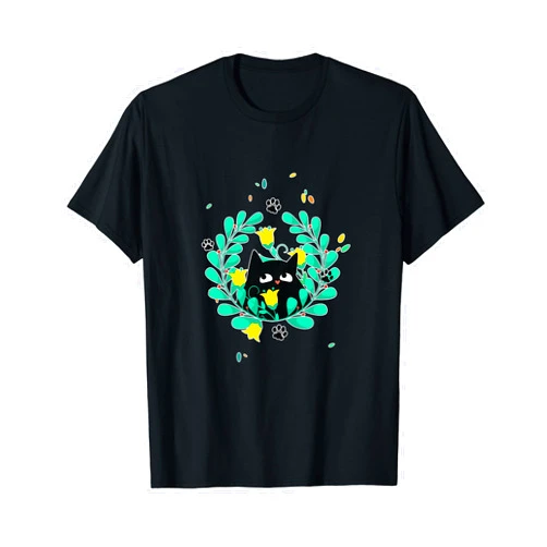 Visit The Feline Serenity Apparel CUTE BLACK KITTEN CAT GREEN WREATH Cute Angelic Serene T-Shirt