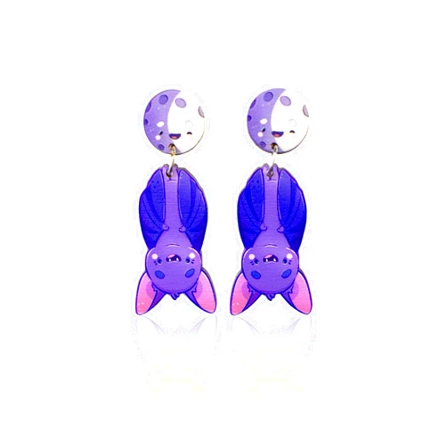 PeachyApricot Cute Bat Dangle Earrings With Full Moon Kawaii Goth Jewelry Halloween Stud Earrings (Dangle)
