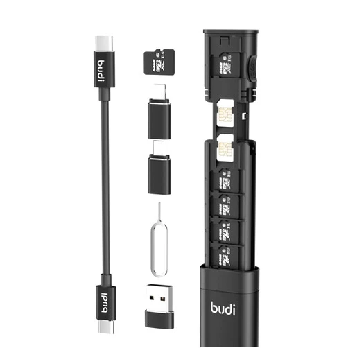 BUDI Multifunctional 9 in 1 Data Cable with USB Type-C Card Reader Micro SD Memory Card high-Speed Card Reader Adapter Suitable for Mobile Phone Cameras and Computers