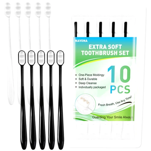 Navona 10 Pack Extra Soft Toothbrush for Sensitive Gums, Micro Nano Toothbrushes with 20000 Ultra Soft Bristles, Individually Wrapped Bulk Toothbrush, Protect Sensitive Gums, Excellent Cleaning Effect