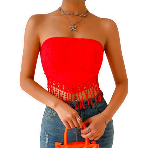 MakeMeChic Women's Boho Crop Tube Top Floral Tie Back Cute Bandana Tops