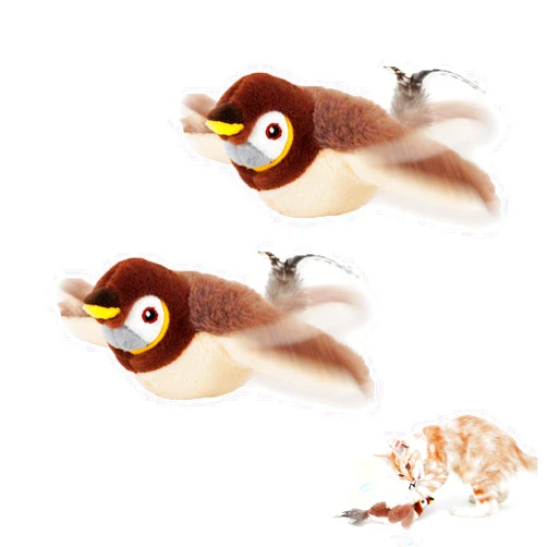 UIWLLOUC Cat Bird Chase Toy, Birdchase Cat Toy, Interactive Cat Toy, Flapping Bird Cat Toy, Jumping Moving Bird Cat Toy, Cat Toys for Bored Indoor Adult Cats, Simulated Chirping Flying Bird Cat Toy(2pcs)