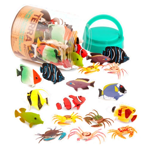 Terra by Battat – Toy Tropical Fish & Crabs – 60 Mini Figures in 12 Realistic Designs – Tropical Sea Animals in Storage Tube – Realistic Figurines for Sensory Bin – Tropical Fish World – 3 Years +