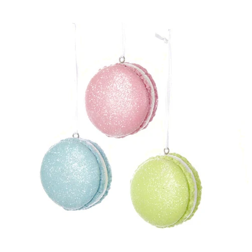 Kurt S. Adler Kurt Adler D3058 Pastel Glittered Macaroon Ornament - 3 Assorted