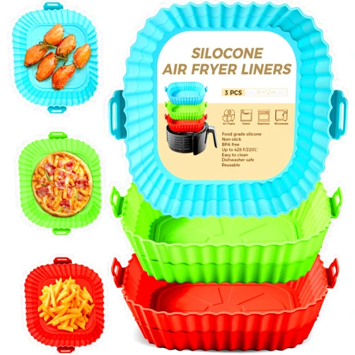 Buauty 3 Pack Air Fryer Silicone Liners 8inch Air Fryer Silicone Pot Reusable Food Grade Silicone Airfryer Liners Baking Basket Accessories Replacement of Flammable Disposable Parchment Paper
