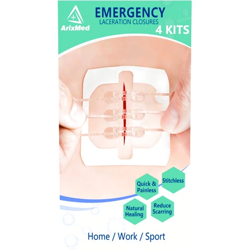 ArixMed Emergency Laceration Closures, Zip Sutures Butterfly Bandaids Kit (4 Set), Repair Wounds Without Stitches, Must Have for First Aid Kits