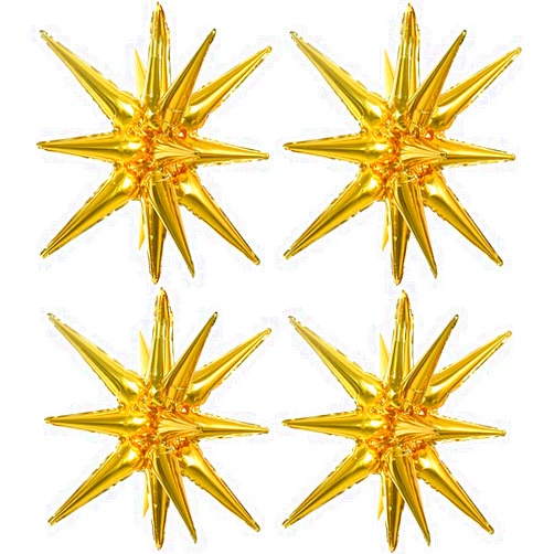TONIFUL 4 Pcs 22inch 4D Huge Gold Star Balloons Explosion Star Mylar Foil Balloons for Party Supplies Backdrop Christmas,New Year,Birthday, Wedding,Photo Booth Ornament