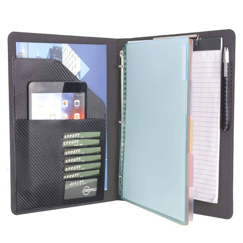 ICarryAlls Binder Portfolio Organizer with Color File Folders, Business and Interview Padfolio with 3-Ring Binder, Clipboard