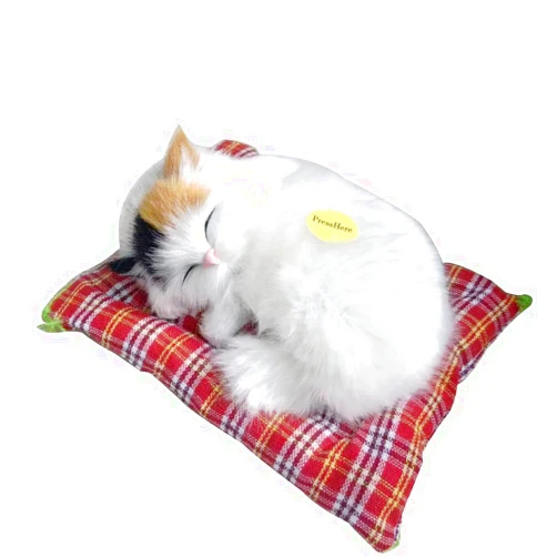 A-Parts Simulation Cat Doll Lovely Plush Toy with Sound Cute Animal Decoration Sleeping Cats with Mat Stuffed Toys Gift for Kids