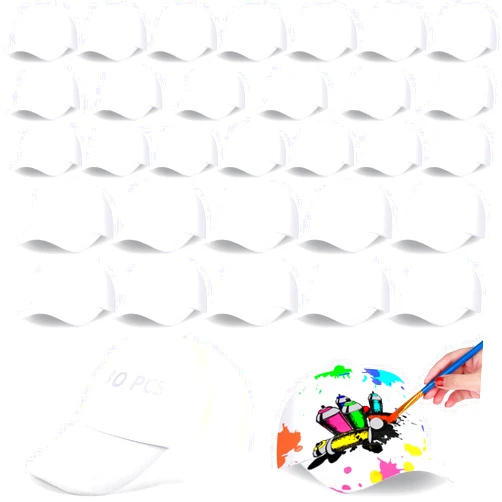 JaGely 30 Pcs DIY Baseball Caps, DIY Creative Painting White Hats Adjustable White Baseball Hat White Outdoor Sports Caps for Camp, Birthday Party, Painting, Activity (Kids Adults Style)