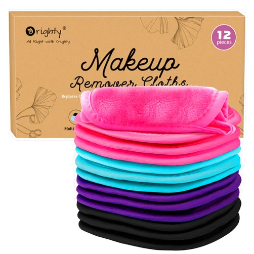 Orighty Makeup Remover Cloths 12 Pack, Makeup Removal Face Cleansing Cloth, Reusable Make Up Remover Pads Remove Instantly Dirt with Just Water, 5 x 5 in