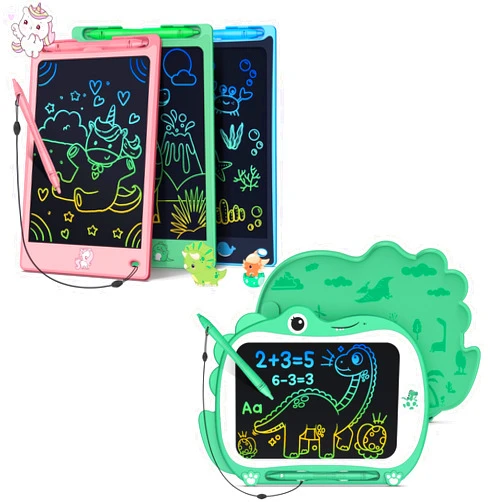 FLUESTON LCD Writing Tablet for Kids,Drawing Tablet for Boys Girls 3 4 5 6 7 8 Year,8.8 Inch 3pcs in 1 Pack Drawing Pad Toy Christmas Birthday Gifts for Toddler,Doodle Board Cute Dinosaur Unicorn
