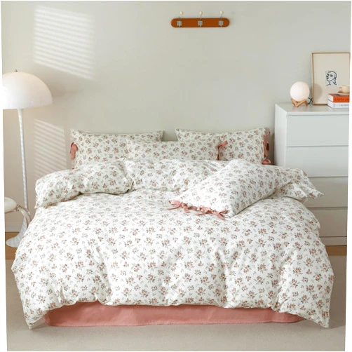 VM VOUGEMARKET Blush Pink Floral Duvet Cover Queen 3 Pieces Cotton Girls Cottagecore Bedding Set,Peach Flower Comforter Cover with Zipper Closure,Vintage Country Bedding 90x90