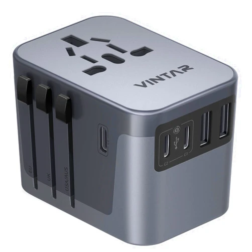 VINTAR Universal Travel Adapter, VINTAR International Plug Adapter with 6A 3 USB C and 2 USB Ports, Travel Essentials Power Adapter, Worldwide All-in-One Outlet Converter for Europe UK USA AUS(Type C/G/A/I)