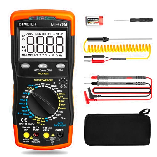 BTMETER Digital Multimeter TRMS 6000 Count, BTMETER BT-770M Auto/Manual Ranging DMM Electrical Meter Tester for AC/DC Amp, AC/DC Volt, Ohm Capacitance Frequency Continuity Temperature NCV, Auto Backlight