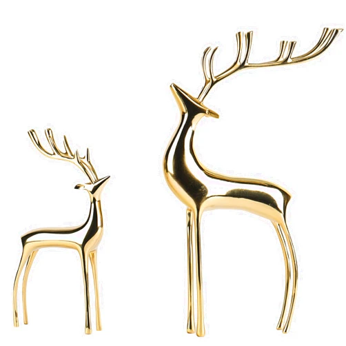 suruim Crystal Ball Reindeer Figurine Statues - Set of 2 Copper Heavy Reindeer Ornaments for Home Decor - Elegant Deer Sculpture for Living Room, Office, and Bookshelf (Gold-A)