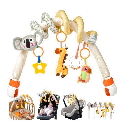 TUMAMA 2 in 1 Spiral Car Seat Toys Arch Stroller Toy Baby Hanging Toys with Clip Adjustable Detachable Sensory Travel Crib Bouncer Bassinet Activity Toys for Babies 0 3 6 9 12 24 Months