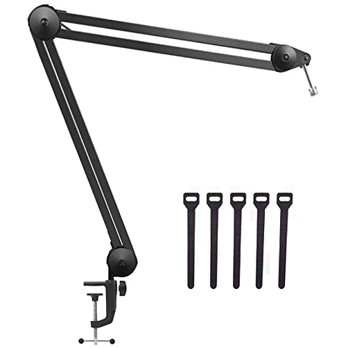 Tiamu Microphone Arm Stand, Heavy Duty Mic Arm Microphone Stand Suspension Scissor Boom Stands with Mic Clip and Cable Ties