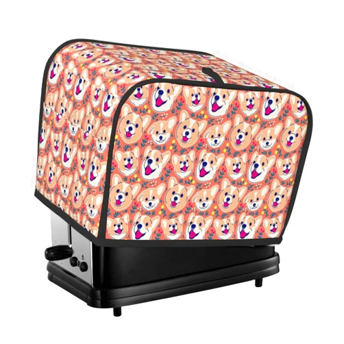 VOSERY 2 Slice Toaster Cover, Cute Corgi Dog Flower Waterproof Toaster Cover with Pockets for Kitchen Small Appliance Cover and Fingerprint Protection, Machine Washable
