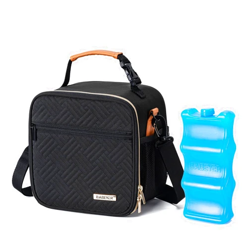 BABEYER Baby Bottle Cooler Bag with Ice Pack, Breastmilk Cooler Bag Fits 6 Baby Bottle Up to 9 Oz, Insulated Bottle Bag with Should Straps for Travel & Work, Black