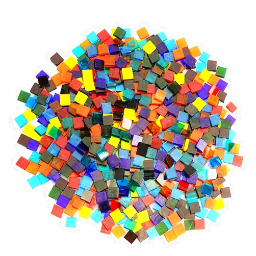 Lanyani Transparent Square Glass Mosaic Tiles Pieces Stained Glass for Crafts, Mixed colors and Patterns, 500g/1.1lb