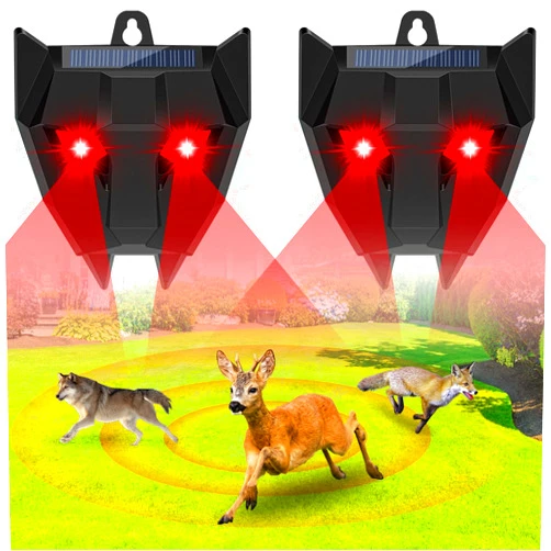 Letyet Solar Nocturnal Animal Repellent 2 Pack - Waterproof Coyote Deterrent Device Skunk Repellent for Yard with Flashing Lights - Repeller Raccoon,Deer,Fox,Cat for Chicken Coop, Farm, Garden
